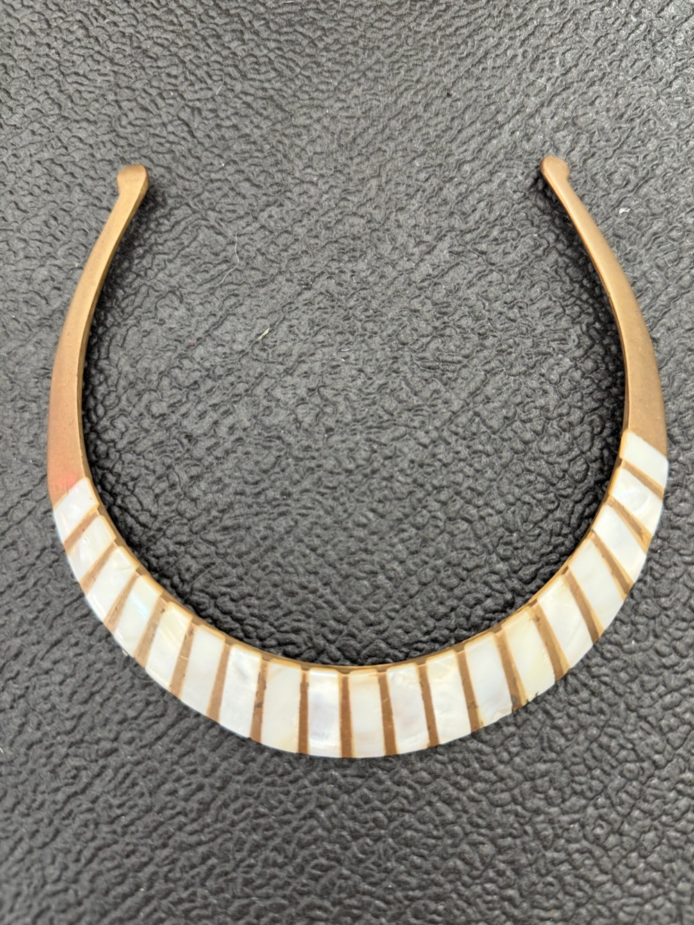 Vintage Brass Mother of Pearl Shell Inlay Choker Necklace